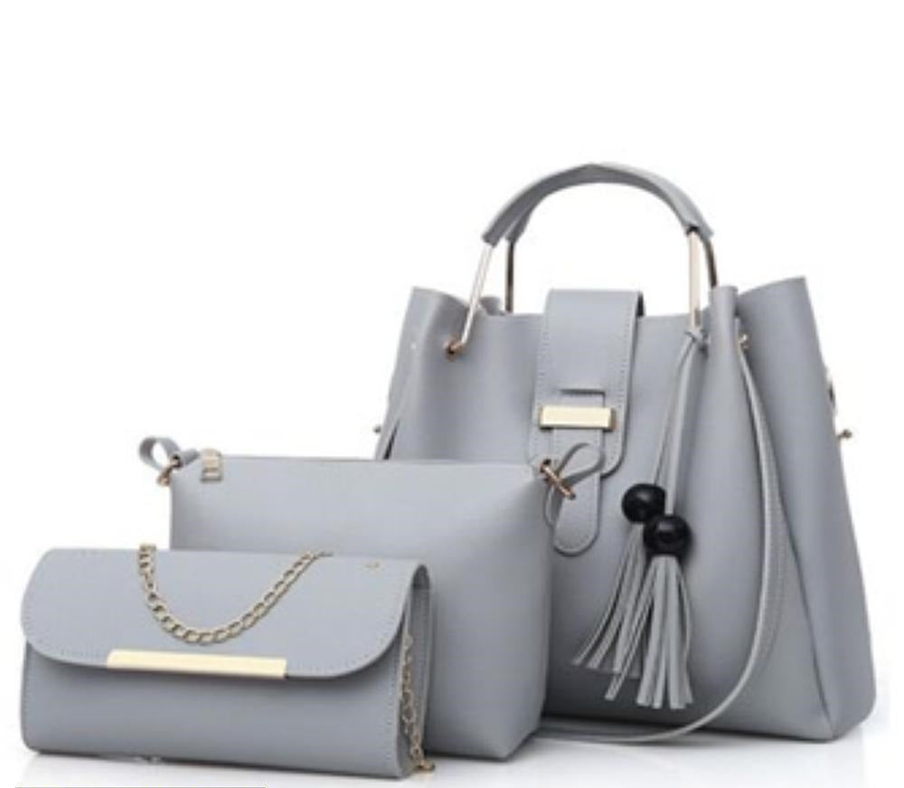 3 Pcs Women's PU Leather Plain Handbag