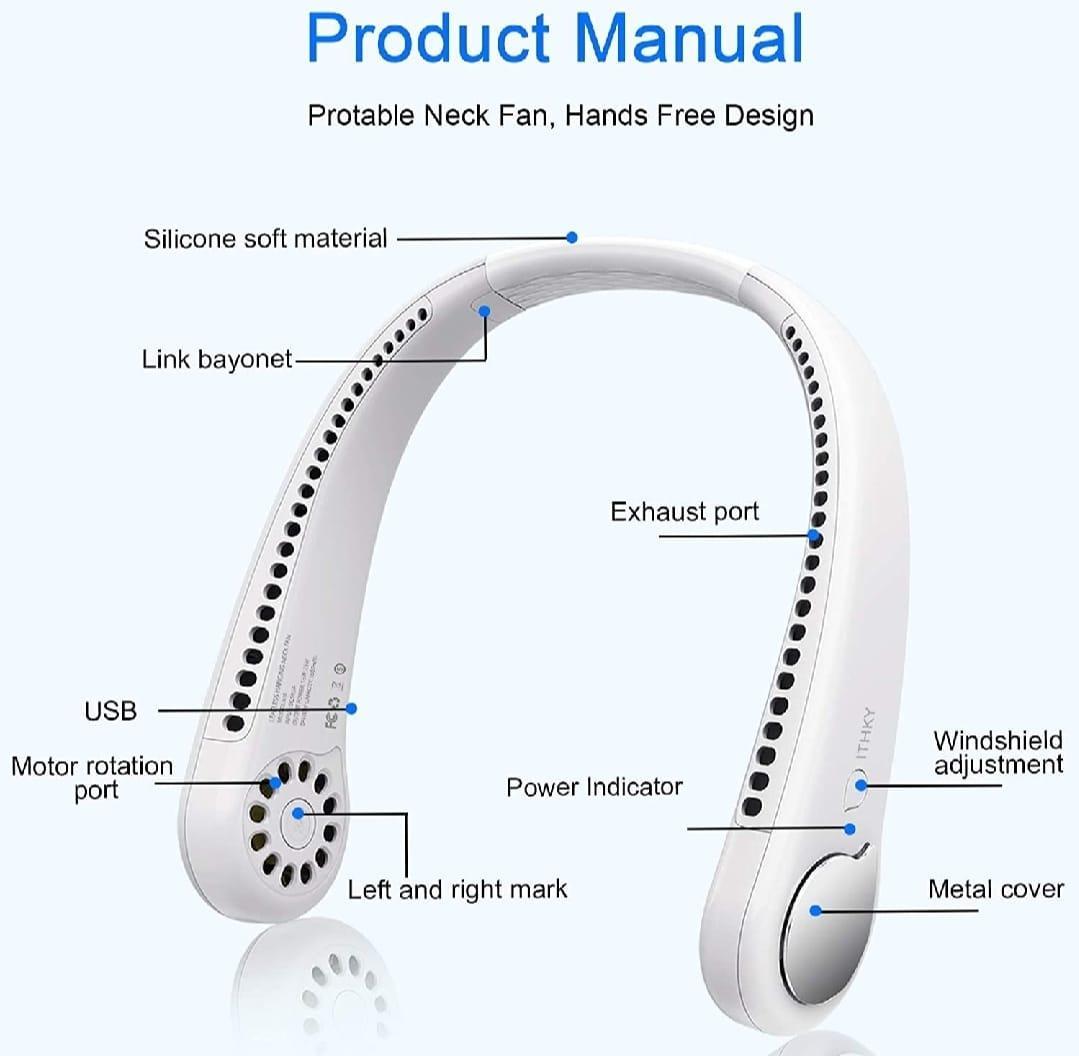 Rechargeable Bladeless Neck Fan - 1 Pic Lightweight and Portable Cooling Slution