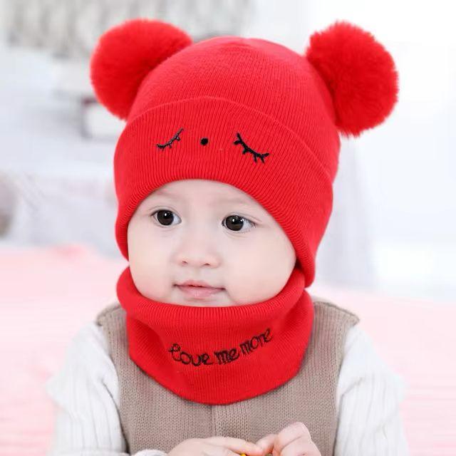 Kids Cozy Red Wool Beanie and Neck Warmer Set
