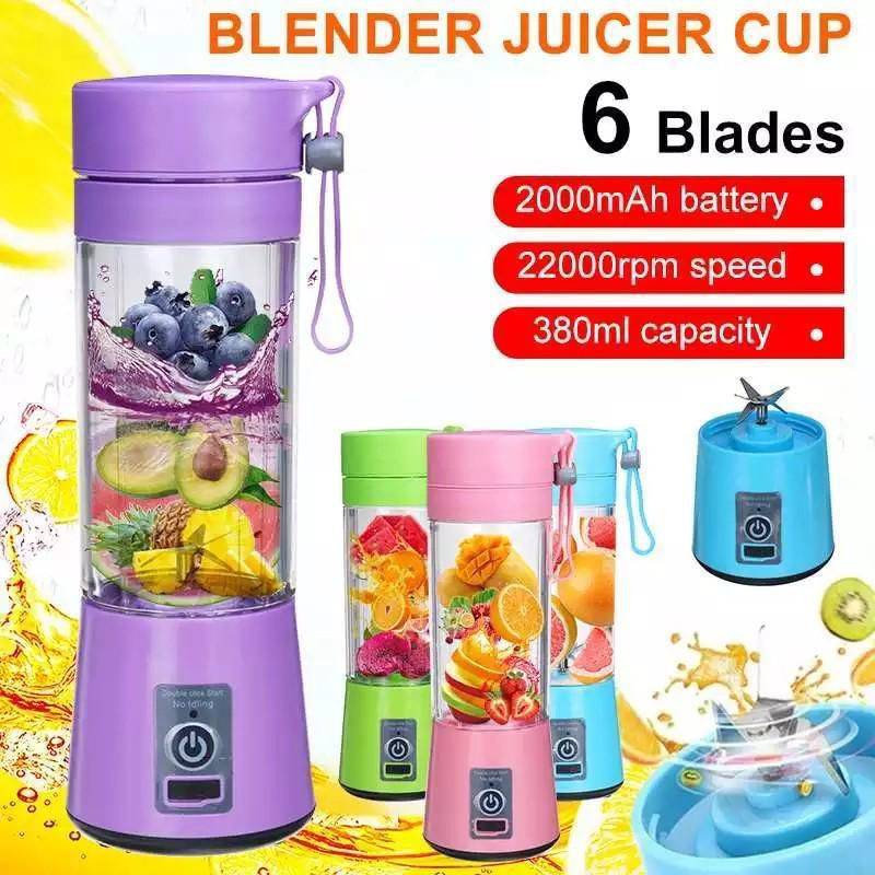 Rechargeable Portable Mini Juicer Blender – 6 Blades, 380ml Outdoor Juicing Cup