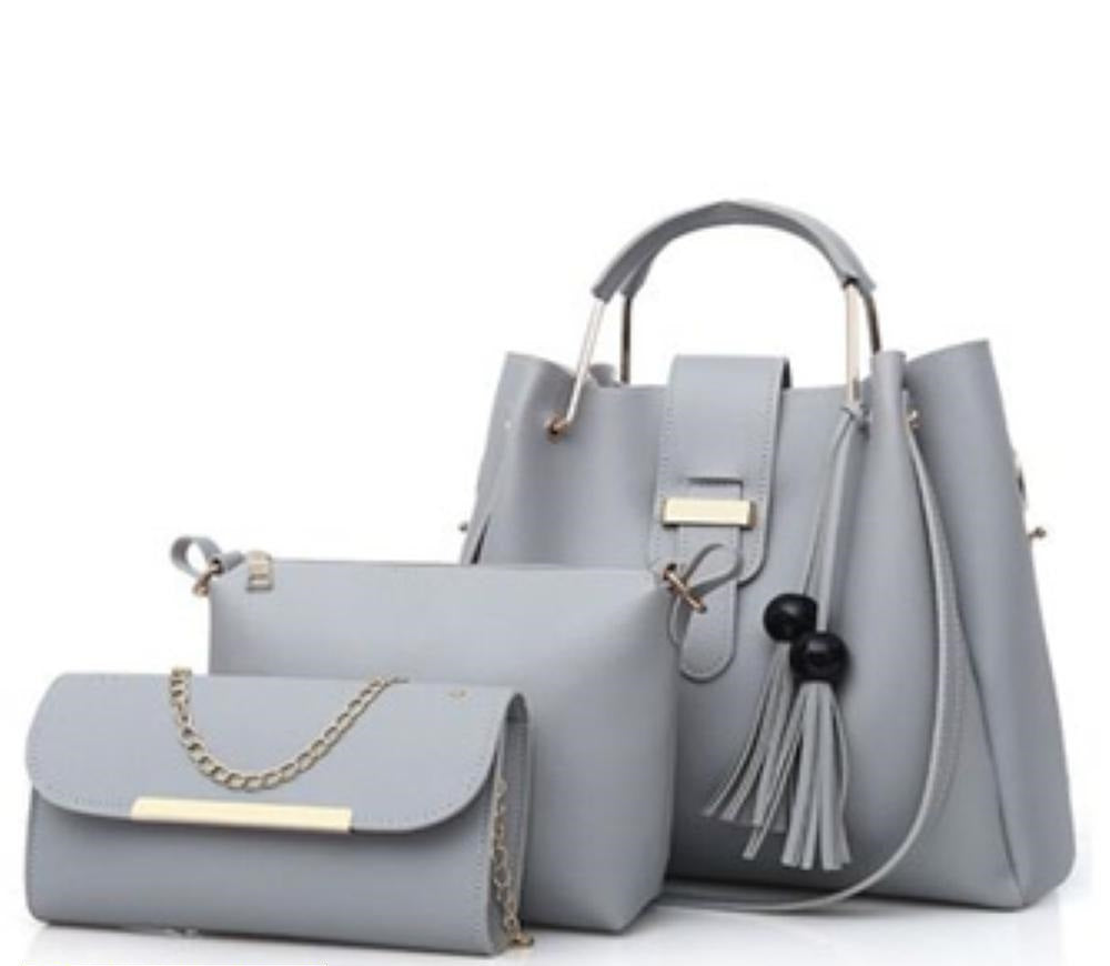 3 Pcs Women's PU Leather Plain Handbag