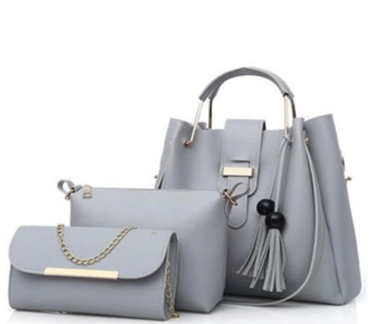 3 Pcs Women's PU Leather Plain Handbag